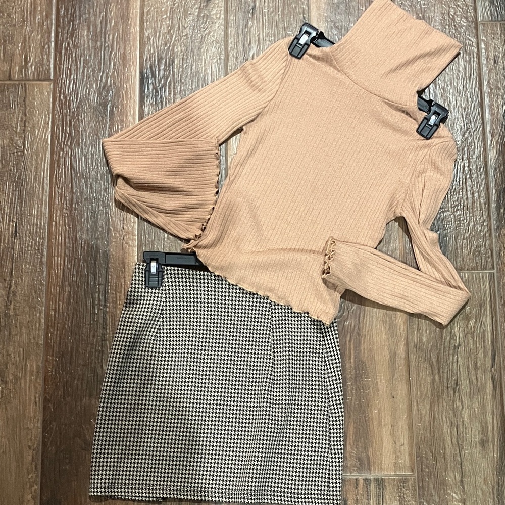 SHEIN Tan and Black Checkered Pencil Skirt fit 💕💕💕💕💕